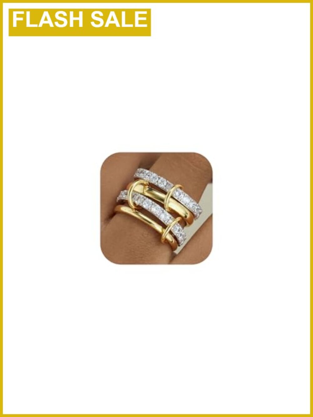 18K Gold Plated Stackable Rings Set Cubic Zirconia Interlocked Stacking Rings